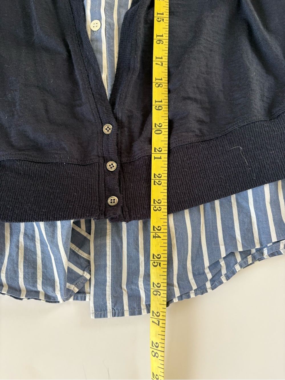 Flaw Theory Layered Navy Wool Cardigan White Striped Shirt Set M Academia Career - Picture 9 of 9